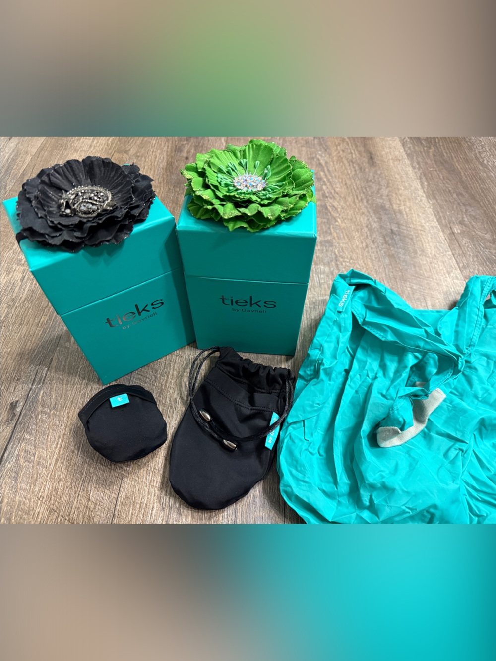 Set of 2 Tieks boxes Rare Black dragon and Green crystal with bags